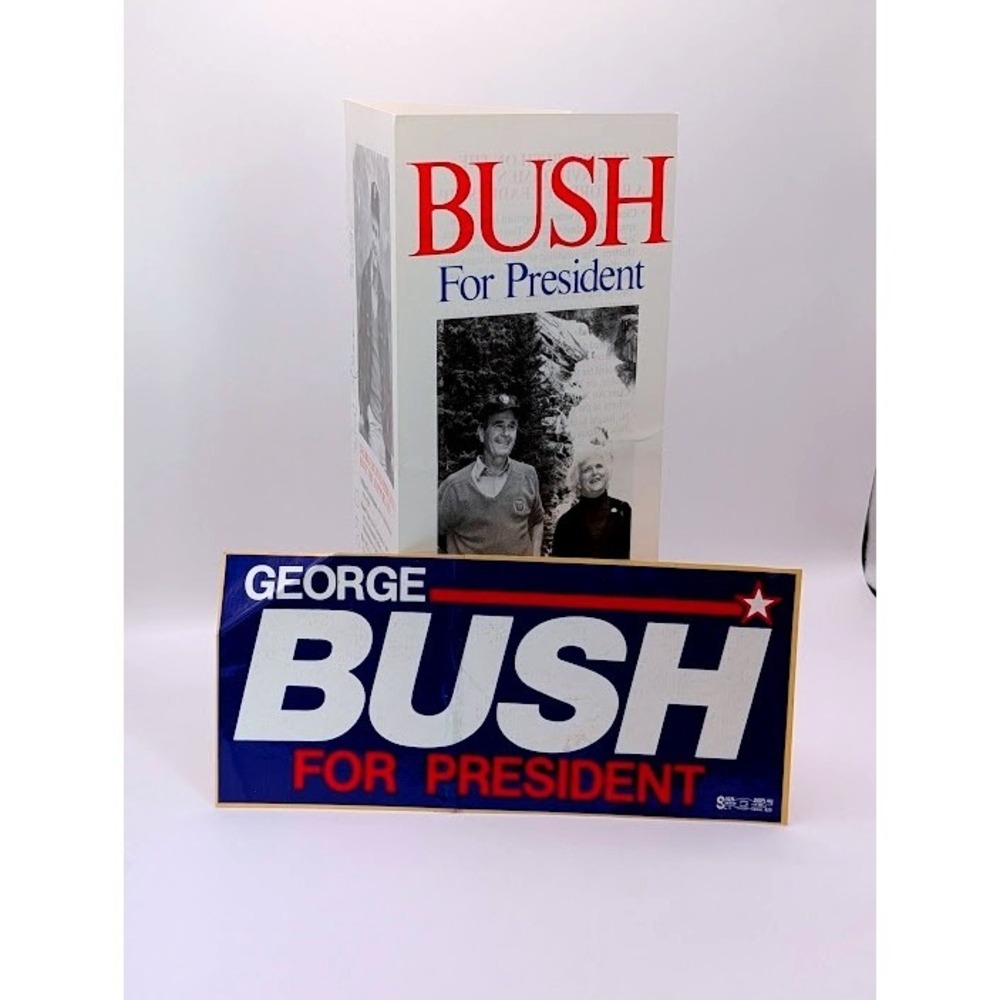Vintage 1988 George H.W. Bush For President Campaign Pamphlet & Sticker Decal